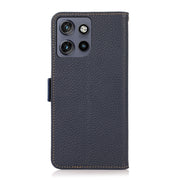 For Motorola Edge 50 5G KHAZNEH Side-Magnetic Litchi Genuine Leather RFID Phone Case(Blue)