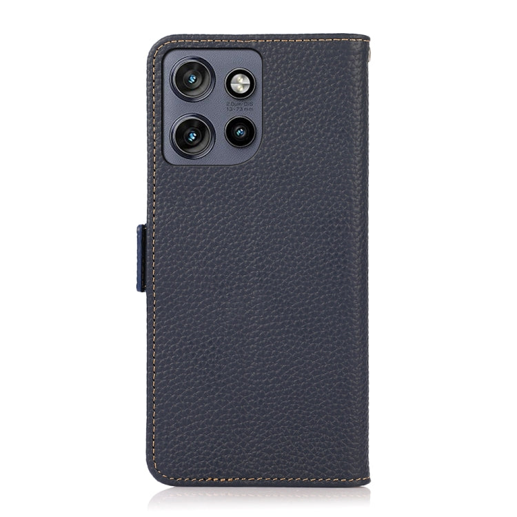 For Motorola Edge 50 5G KHAZNEH Side-Magnetic Litchi Genuine Leather RFID Phone Case(Blue)
