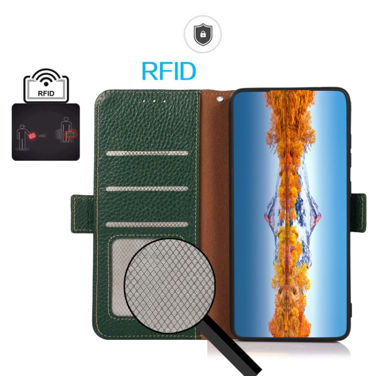 For Motorola Edge 50 5G KHAZNEH Side-Magnetic Litchi Genuine Leather RFID Phone Case(Green)