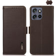 For Motorola Edge 50 5G KHAZNEH Side-Magnetic Litchi Genuine Leather RFID Phone Case(Brown) - Motorola Cases by PMC TechLife | Online Shopping South Africa | PMC TechLife | Buy Now Pay Later Mobicred