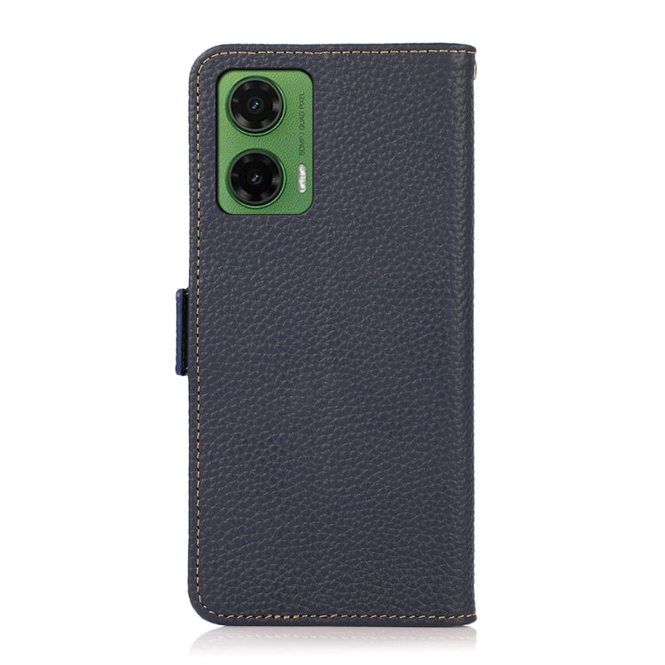 For Motorola Moto G35 KHAZNEH Side-Magnetic Litchi Genuine Leather RFID Phone Case(Blue)