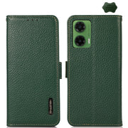 For Motorola Moto G35 KHAZNEH Side-Magnetic Litchi Genuine Leather RFID Phone Case(Green)
