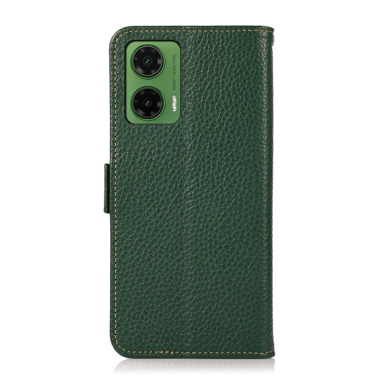 For Motorola Moto G35 KHAZNEH Side-Magnetic Litchi Genuine Leather RFID Phone Case(Green)