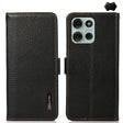 For Motorola Moto G75 5G KHAZNEH Side-Magnetic Litchi Genuine Leather RFID Phone Case(Black) - Motorola Cases by PMC TechLife | Online Shopping South Africa | PMC TechLife | Buy Now Pay Later Mobicred