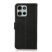 For Motorola Moto G75 5G KHAZNEH Side-Magnetic Litchi Genuine Leather RFID Phone Case(Black)