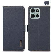 For Motorola Moto G75 5G KHAZNEH Side-Magnetic Litchi Genuine Leather RFID Phone Case(Blue)