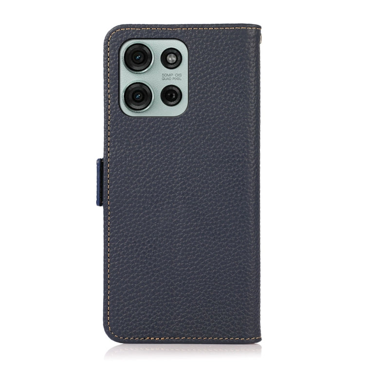 For Motorola Moto G75 5G KHAZNEH Side-Magnetic Litchi Genuine Leather RFID Phone Case(Blue) - Motorola Cases by PMC TechLife | Online Shopping South Africa | PMC TechLife | Buy Now Pay Later Mobicred