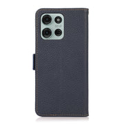 For Motorola Moto G75 5G KHAZNEH Side-Magnetic Litchi Genuine Leather RFID Phone Case(Blue)