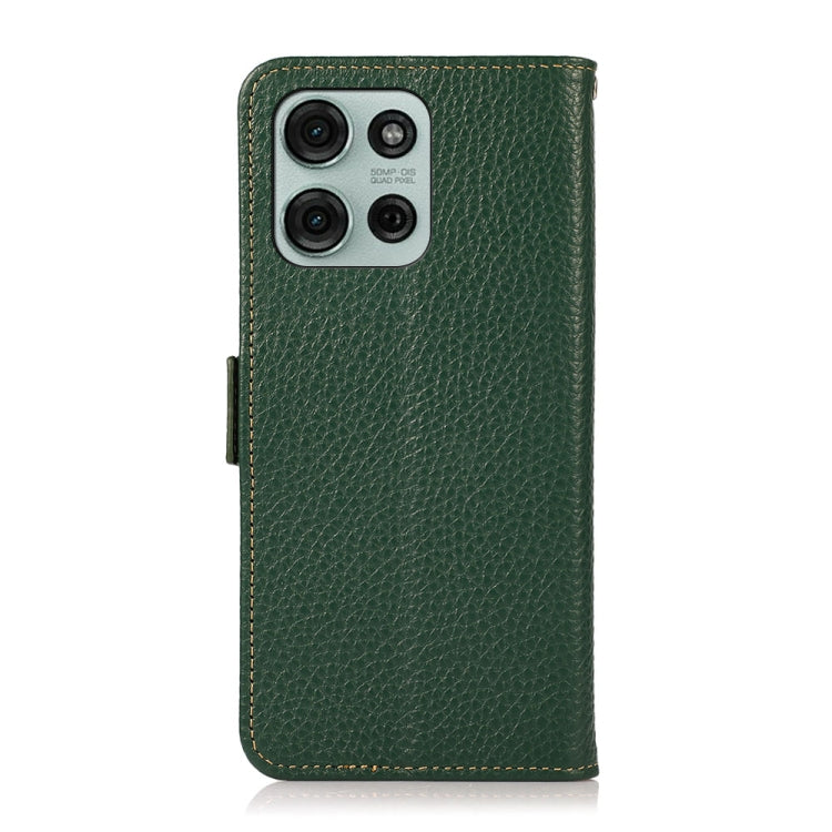 For Motorola Moto G75 5G KHAZNEH Side-Magnetic Litchi Genuine Leather RFID Phone Case(Green)