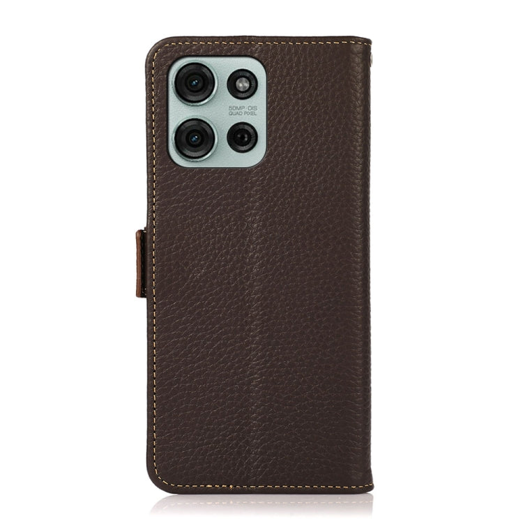 For Motorola Moto G75 5G KHAZNEH Side-Magnetic Litchi Genuine Leather RFID Phone Case(Brown)