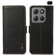 For Motorola Moto G15 4G / G05 KHAZNEH Side-Magnetic Litchi Genuine Leather RFID Phone Case(Black) - Motorola Cases by PMC TechLife | Online Shopping South Africa | PMC TechLife | Buy Now Pay Later Mobicred