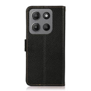 For Motorola Moto G15 4G / G05 KHAZNEH Side-Magnetic Litchi Genuine Leather RFID Phone Case(Black)