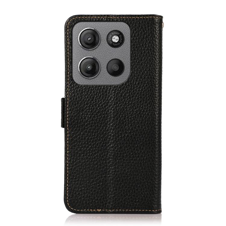 For Motorola Moto G15 4G / G05 KHAZNEH Side-Magnetic Litchi Genuine Leather RFID Phone Case(Black)