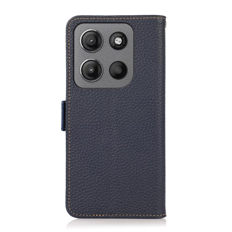 For Motorola Moto G15 4G / G05 KHAZNEH Side-Magnetic Litchi Genuine Leather RFID Phone Case(Blue)