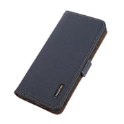 For Motorola Moto G15 4G / G05 KHAZNEH Side-Magnetic Litchi Genuine Leather RFID Phone Case(Blue)