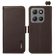 For Motorola Moto G15 4G / G05 KHAZNEH Side-Magnetic Litchi Genuine Leather RFID Phone Case(Brown) - Motorola Cases by PMC TechLife | Online Shopping South Africa | PMC TechLife | Buy Now Pay Later Mobicred