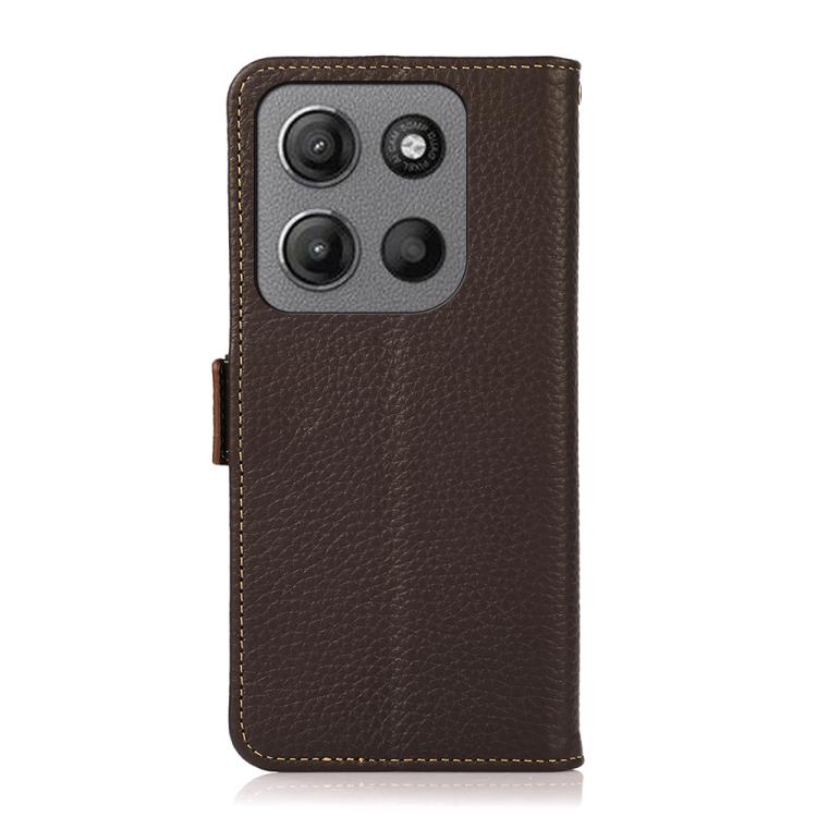 For Motorola Moto G15 4G / G05 KHAZNEH Side-Magnetic Litchi Genuine Leather RFID Phone Case(Brown)