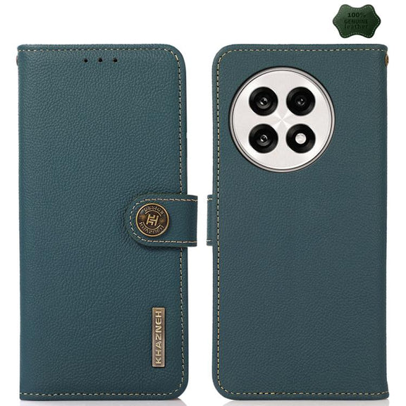For OnePlus Ace 5 Pro / Ace 5 / 13R KHAZNEH Custer Genuine Leather RFID Phone Case(Green)