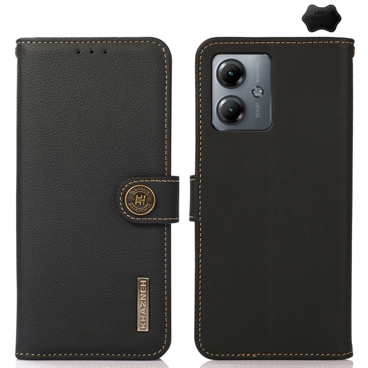For Motorola Moto G14 4G KHAZNEH Custer Genuine Leather RFID Phone Case(Black) - free shipping - PMC TechLife - Order now!
