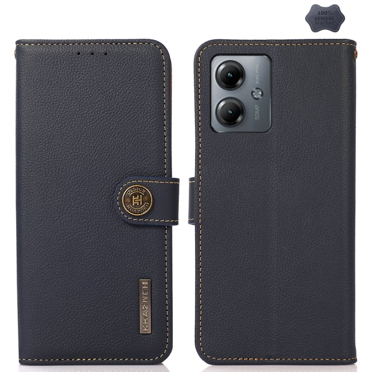 For Motorola Moto G14 4G KHAZNEH Custer Genuine Leather RFID Phone Case(Blue) - Motorola Cases by PMC TechLife | Online Shopping South Africa | PMC TechLife | Buy Now Pay Later Mobicred