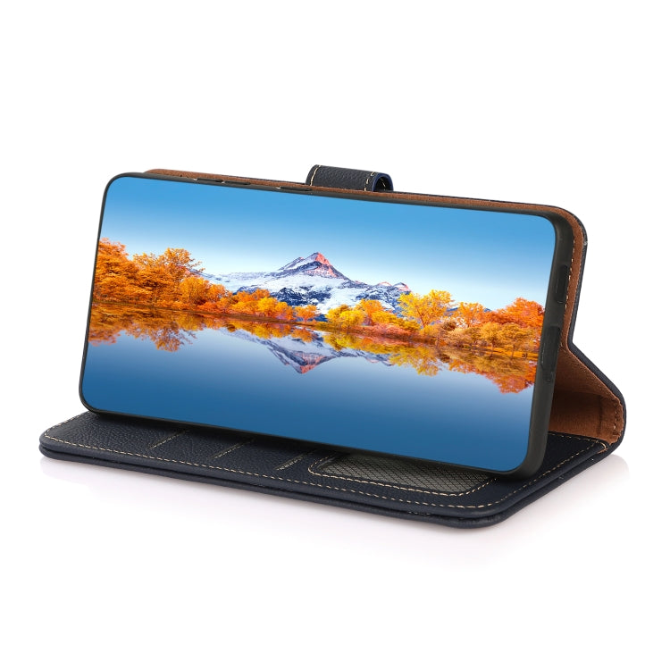 For Motorola Moto G14 4G KHAZNEH Custer Genuine Leather RFID Phone Case(Blue) - Motorola Cases by PMC TechLife | Online Shopping South Africa | PMC TechLife | Buy Now Pay Later Mobicred