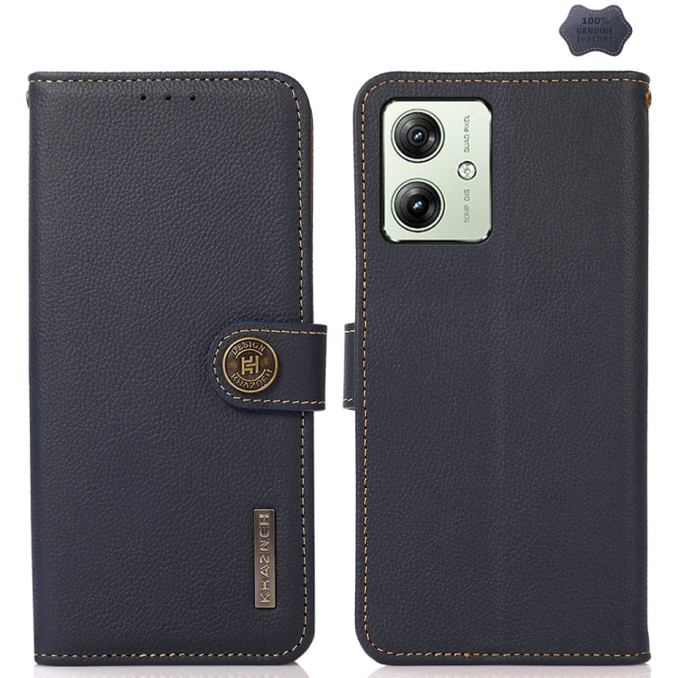 For Motorola Moto G54 5G KHAZNEH Custer Genuine Leather RFID Phone Case(Blue) - Motorola Cases by PMC TechLife | Online Shopping South Africa | PMC TechLife | Buy Now Pay Later Mobicred