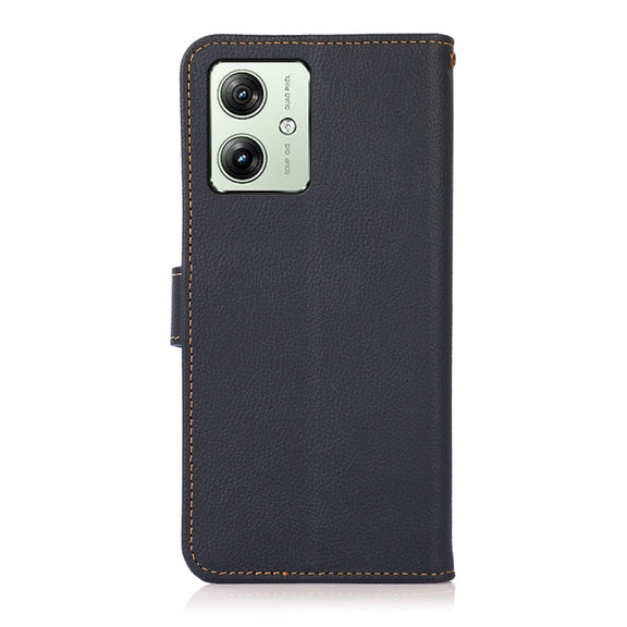 For Motorola Moto G54 5G KHAZNEH Custer Genuine Leather RFID Phone Case(Blue)