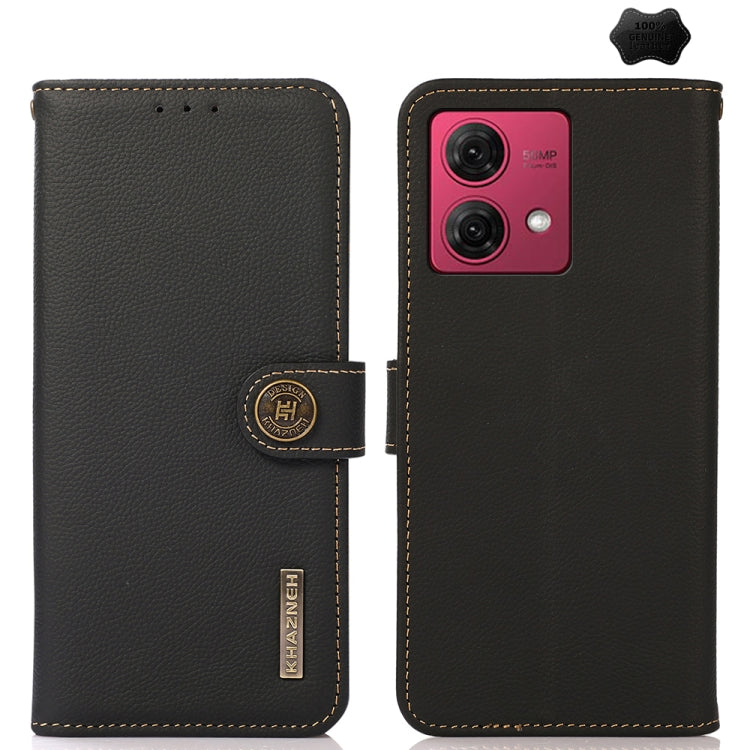 For Motorola Moto G84 5G KHAZNEH Custer Genuine Leather RFID Phone Case(Black) - Motorola Cases by PMC TechLife | Online Shopping South Africa | PMC TechLife | Buy Now Pay Later Mobicred