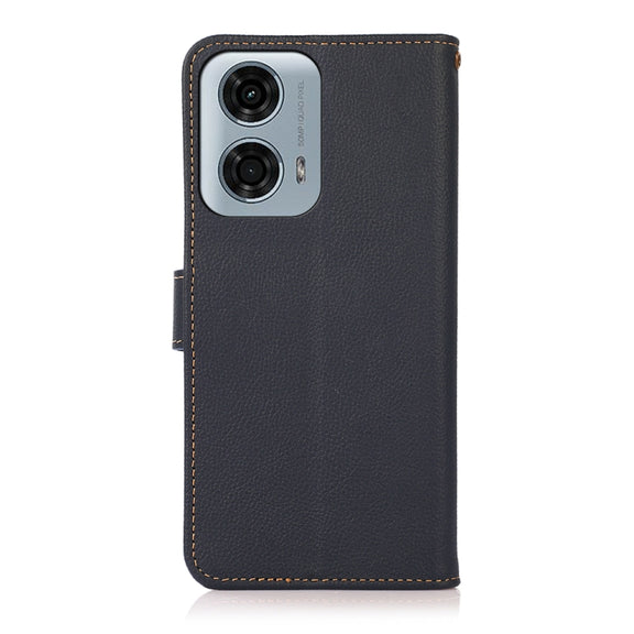 For Motorola Moto G24 KHAZNEH Custer Genuine Leather RFID Phone Case(Blue)