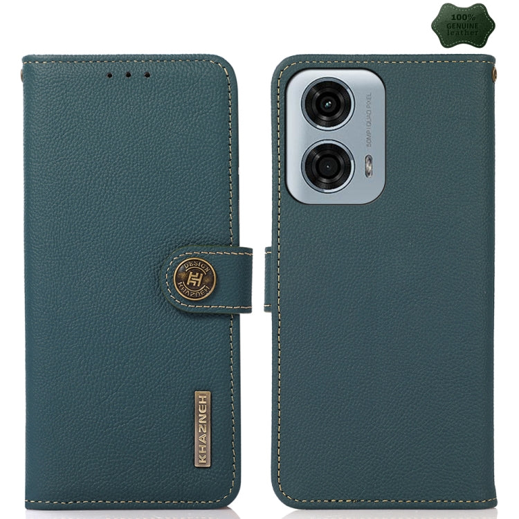For Motorola Moto G24 KHAZNEH Custer Genuine Leather RFID Phone Case(Green) - Motorola Cases by PMC TechLife | Online Shopping South Africa | PMC TechLife | Buy Now Pay Later Mobicred