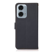 For Motorola Moto G34 KHAZNEH Custer Genuine Leather RFID Phone Case(Blue)