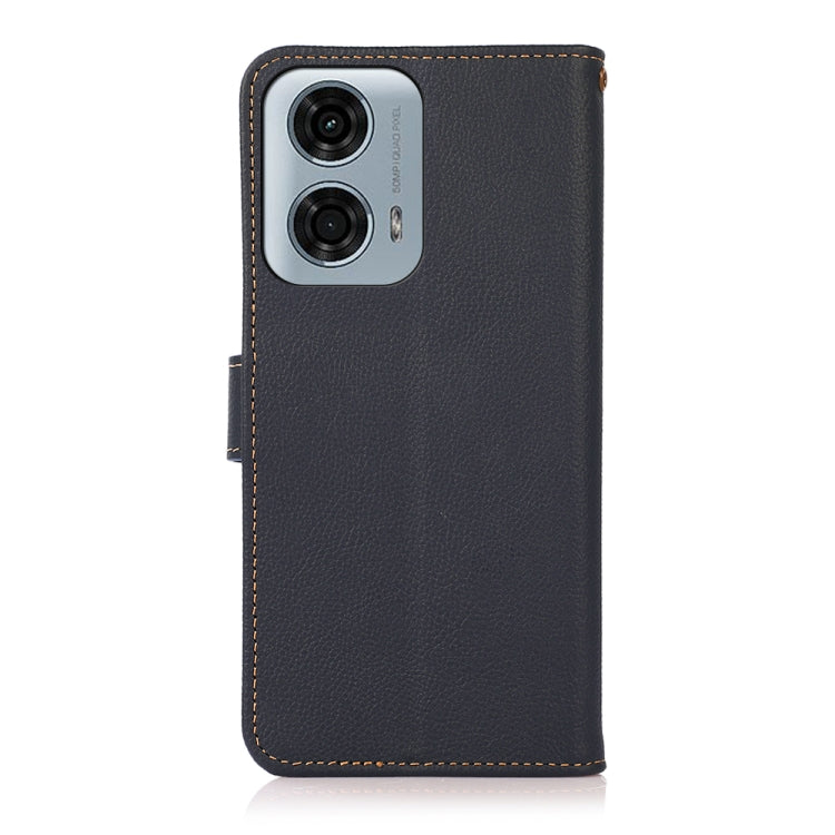 For Motorola Moto G34 KHAZNEH Custer Genuine Leather RFID Phone Case(Blue)