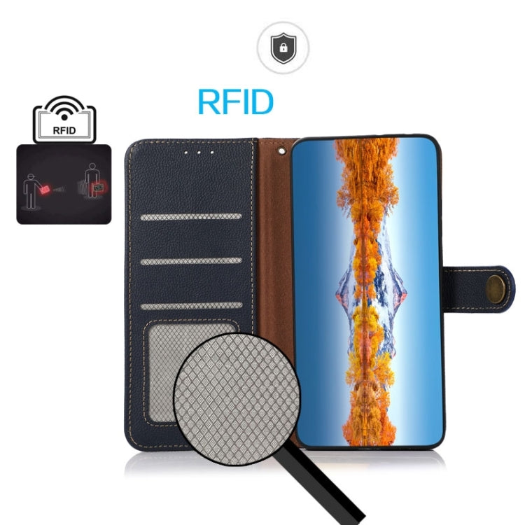 For Motorola Moto G34 KHAZNEH Custer Genuine Leather RFID Phone Case(Blue)