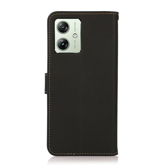 For Motorola Moto G64 5G KHAZNEH Custer Genuine Leather RFID Phone Case(Black)