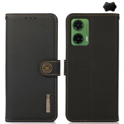 For Motorola Moto G35 KHAZNEH Custer Genuine Leather RFID Phone Case(Black)