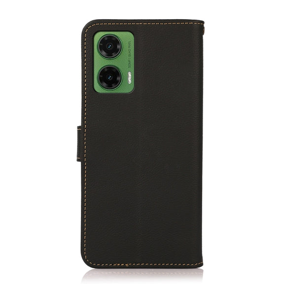 For Motorola Moto G35 KHAZNEH Custer Genuine Leather RFID Phone Case(Black)