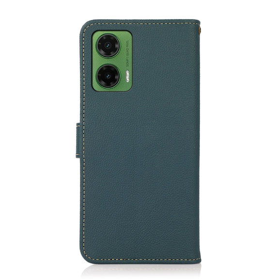 For Motorola Moto G35 KHAZNEH Custer Genuine Leather RFID Phone Case(Green)