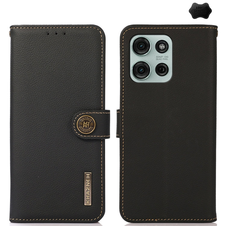 For Motorola Moto G75 5G KHAZNEH Custer Genuine Leather RFID Phone Case(Black) - Motorola Cases by PMC TechLife | Online Shopping South Africa | PMC TechLife | Buy Now Pay Later Mobicred