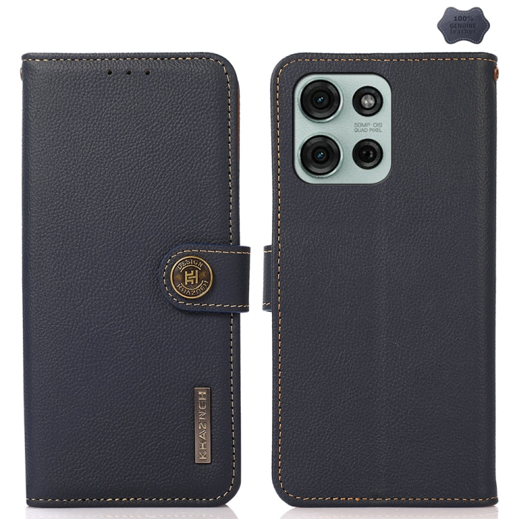 For Motorola Moto G75 5G KHAZNEH Custer Genuine Leather RFID Phone Case(Blue) - Motorola Cases by PMC TechLife | Online Shopping South Africa | PMC TechLife | Buy Now Pay Later Mobicred