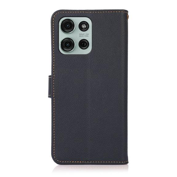 For Motorola Moto G75 5G KHAZNEH Custer Genuine Leather RFID Phone Case(Blue)