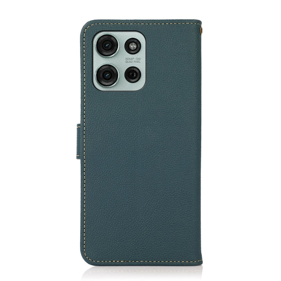 For Motorola Moto G75 5G KHAZNEH Custer Genuine Leather RFID Phone Case(Green)