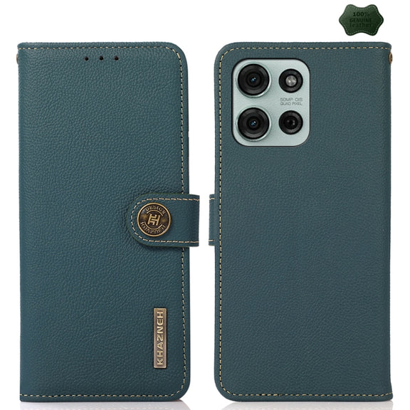For Motorola Moto G75 5G KHAZNEH Custer Genuine Leather RFID Phone Case(Green)