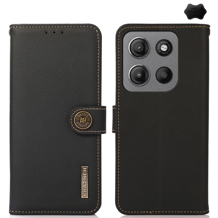 For Motorola Moto G15 4G KHAZNEH Custer Genuine Leather RFID Phone Case(Black) - Motorola Cases by PMC TechLife | Online Shopping South Africa | PMC TechLife | Buy Now Pay Later Mobicred