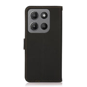 For Motorola Moto G15 4G KHAZNEH Custer Genuine Leather RFID Phone Case(Black)