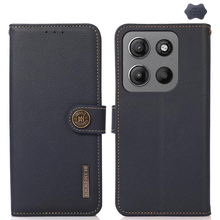 For Motorola Moto G15 4G KHAZNEH Custer Genuine Leather RFID Phone Case(Blue) - free shipping - PMC TechLife - Order now!
