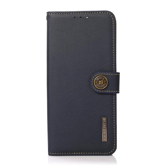 For Motorola Moto G15 4G KHAZNEH Custer Genuine Leather RFID Phone Case(Blue)