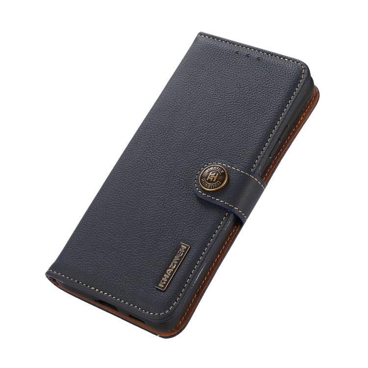 For Motorola Moto G15 4G KHAZNEH Custer Genuine Leather RFID Phone Case(Blue)