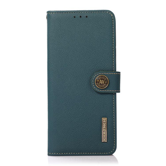 For Motorola Moto G15 4G KHAZNEH Custer Genuine Leather RFID Phone Case(Green)