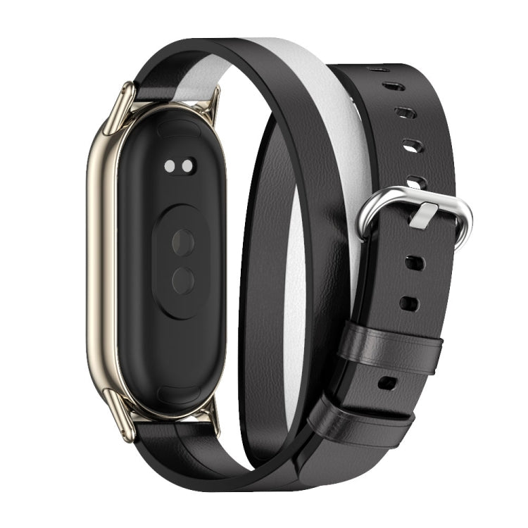 For Xiaomi Mi Band 8 / 9 / 9 NFC Mijobs Double-Loop Leather Watch Band(Black+White+Light Gold)