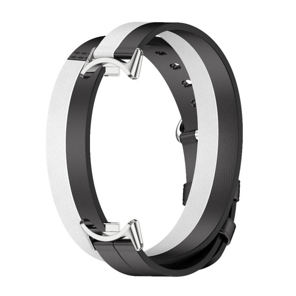 For Xiaomi Mi Band 8 / 9 / 9 NFC Mijobs Double-Loop Leather Watch Band(Black+White+Silver)